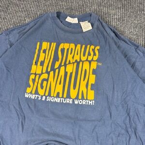 Levi Strauss Signature Shirt Mens XL Blue Graphic Vintage Distressed Cotton